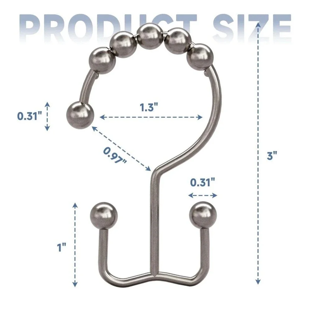 Titanker Shower Curtain Hooks Set of 12 Rustproof Metal Double Glide Rings